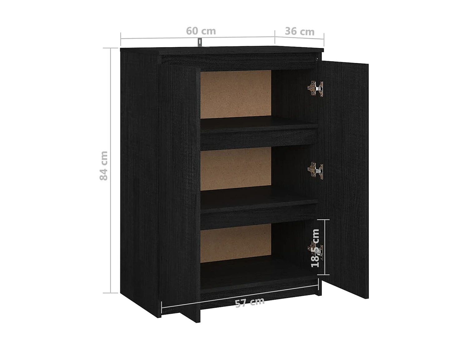 Buffet Noir 60x36x84 Bois de pin massif