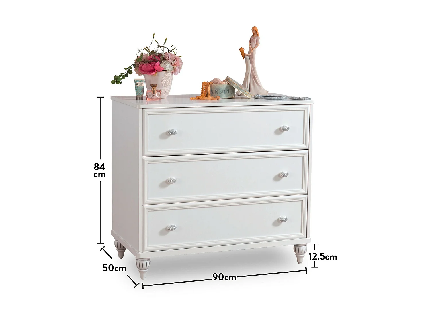 Commode enfant blanche 3 tiroirs Romantika 90cm