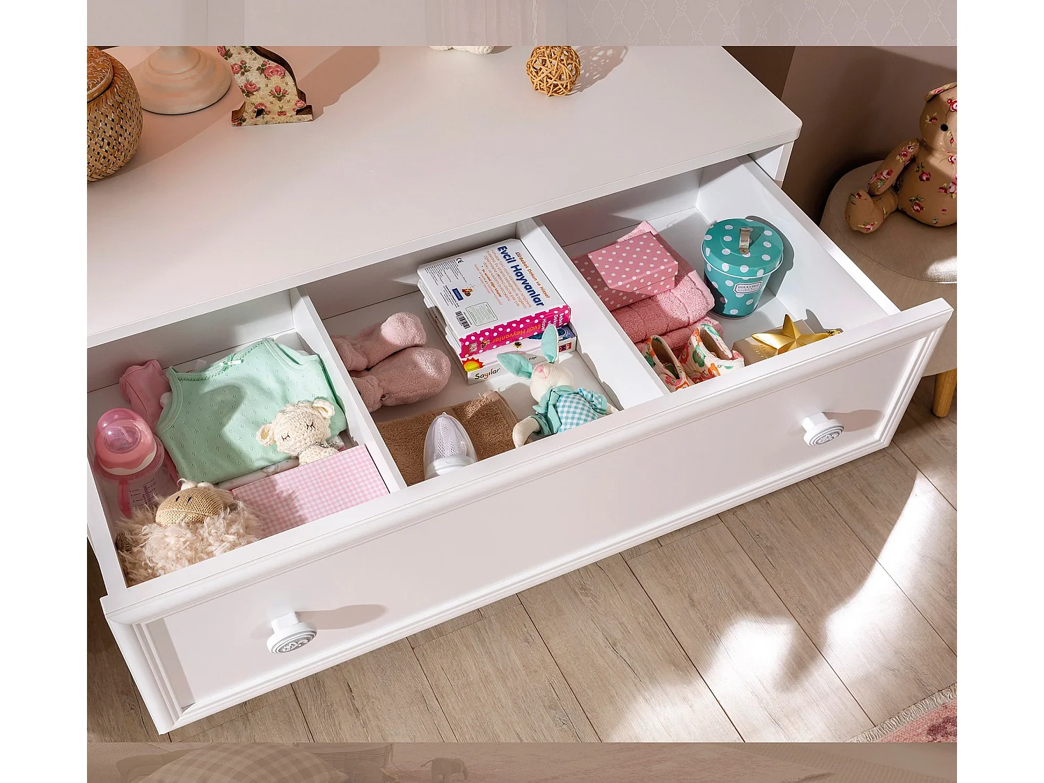 Commode enfant blanche 3 tiroirs Romantika 90cm