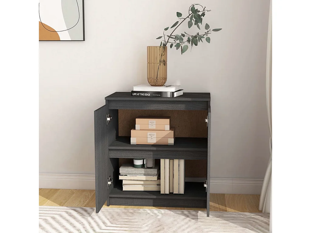 Armoire latérale Gris 60x36x65 Bois de pin massif