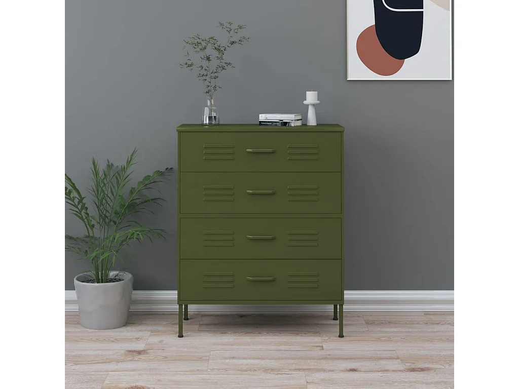Commode Vert olive 80x35x101,5 Acier