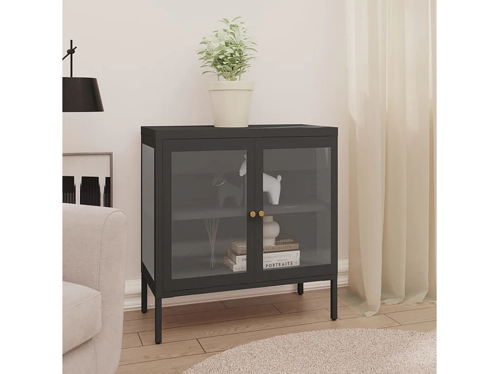 Buffet Anthracite 70x35x70 Acier et verre