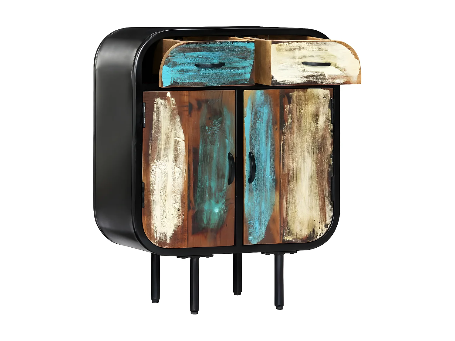 Commode 2 portes 2 tiroirs bois massif recyclé et métal noir Bousty