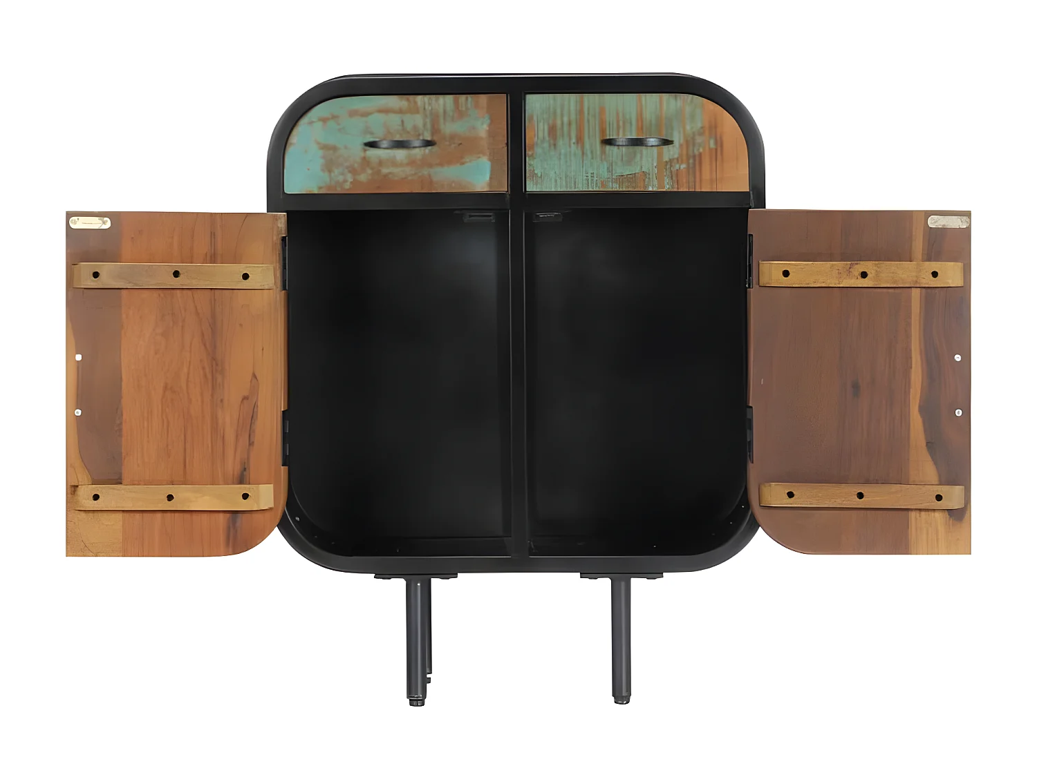 Commode 2 portes 2 tiroirs bois massif recyclé et métal noir Bousty