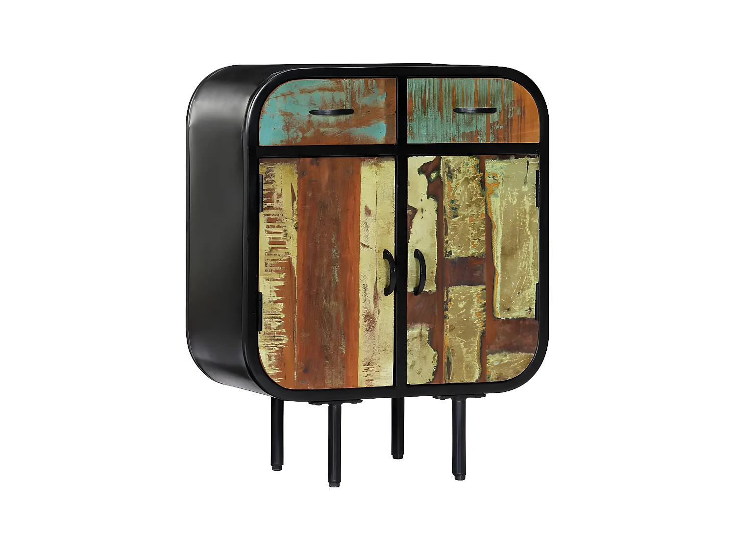 Commode 2 portes 2 tiroirs bois massif recyclé et métal noir Bousty
