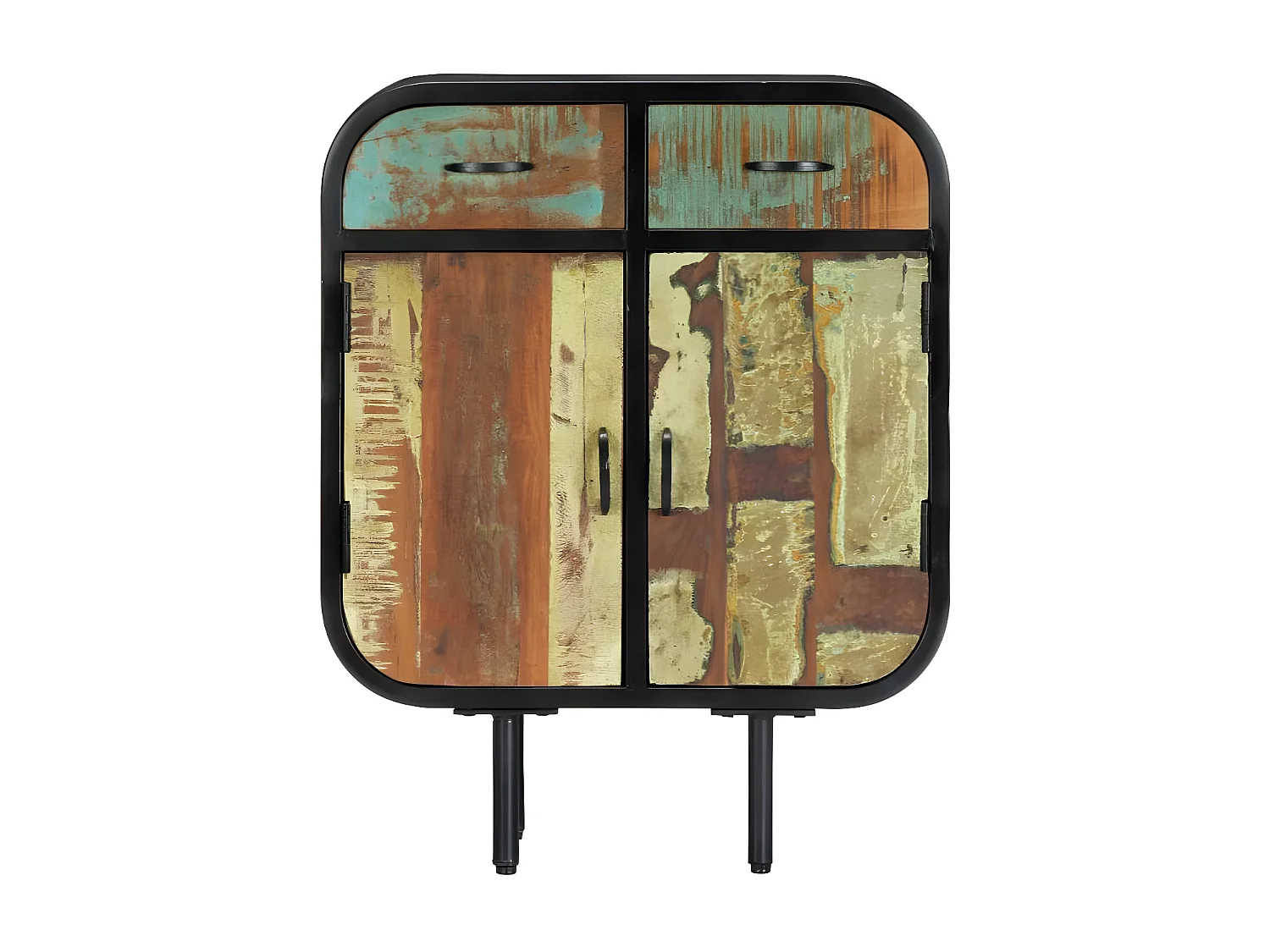 Commode 2 portes 2 tiroirs bois massif recyclé et métal noir Bousty