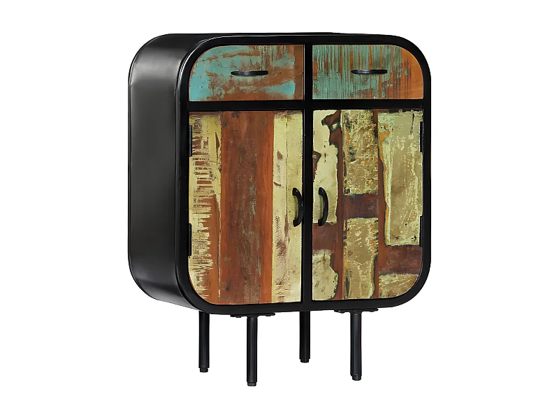 Commode 2 portes 2 tiroirs bois massif recyclé et métal noir Bousty