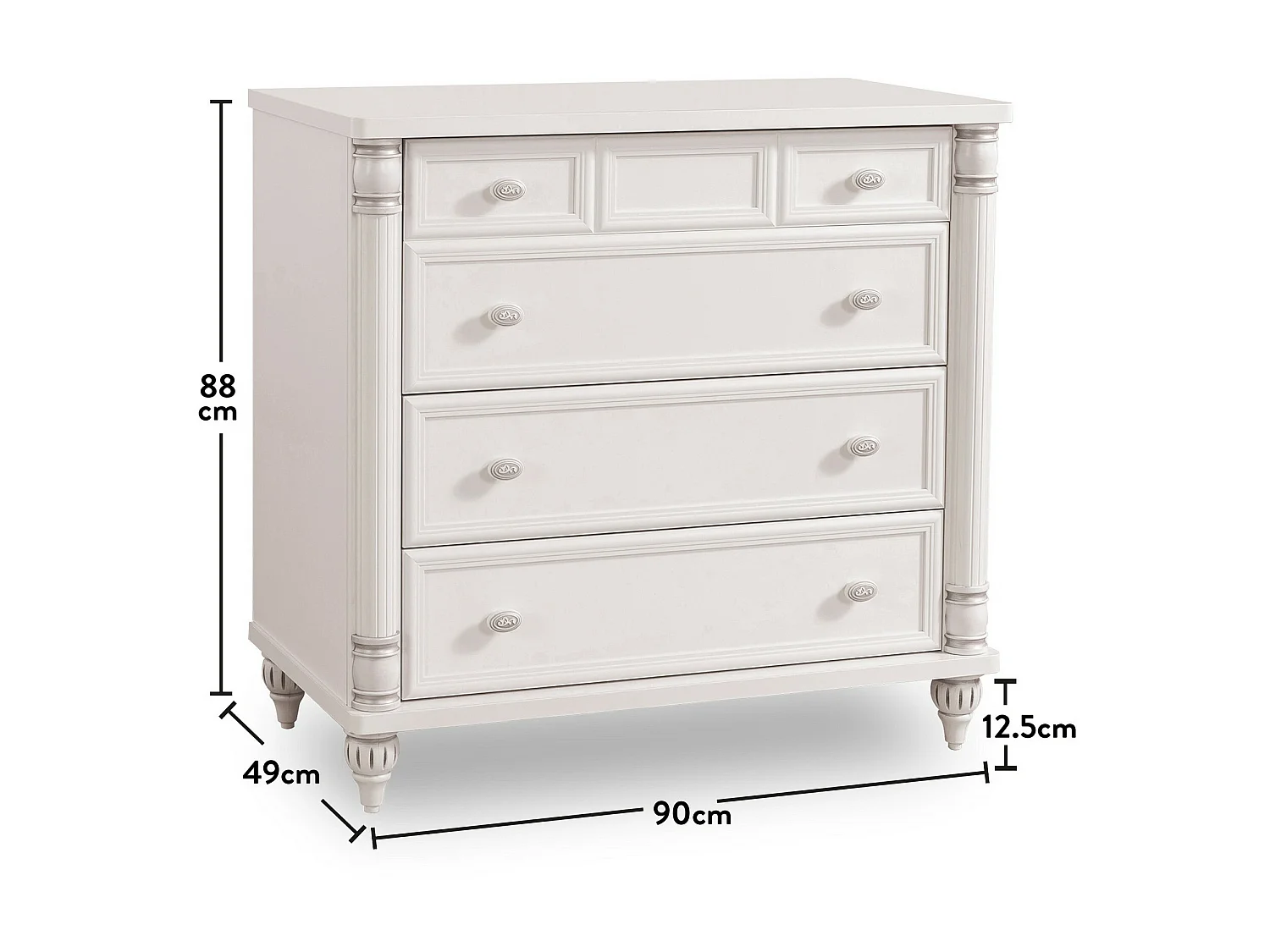 Commode enfant blanche 4 tiroirs Romantika 90cm