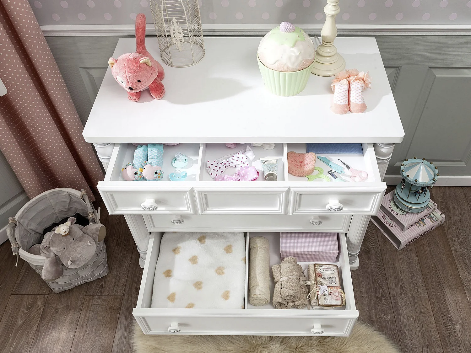 Commode enfant blanche 4 tiroirs Romantika 90cm