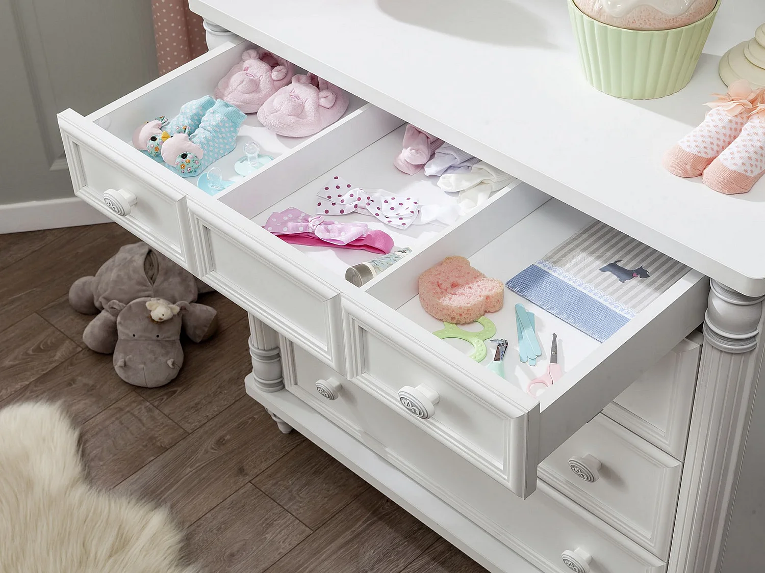 Commode enfant blanche 4 tiroirs Romantika 90cm