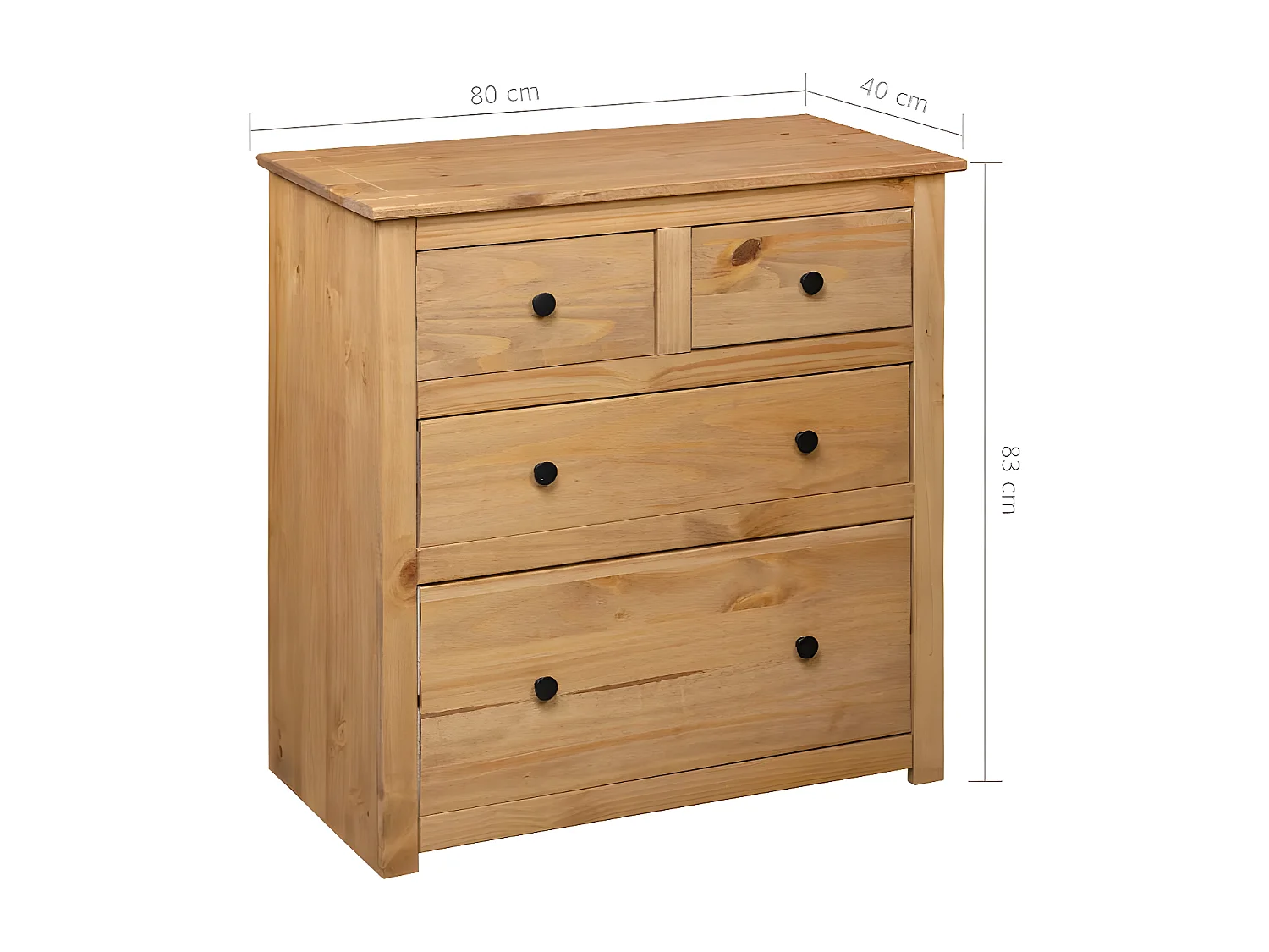 Commode 4 tiroirs pin massif clair Iris