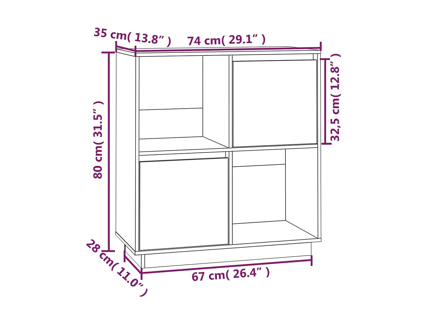 Rangement Blanc 74x35x80 Bois massif de pin