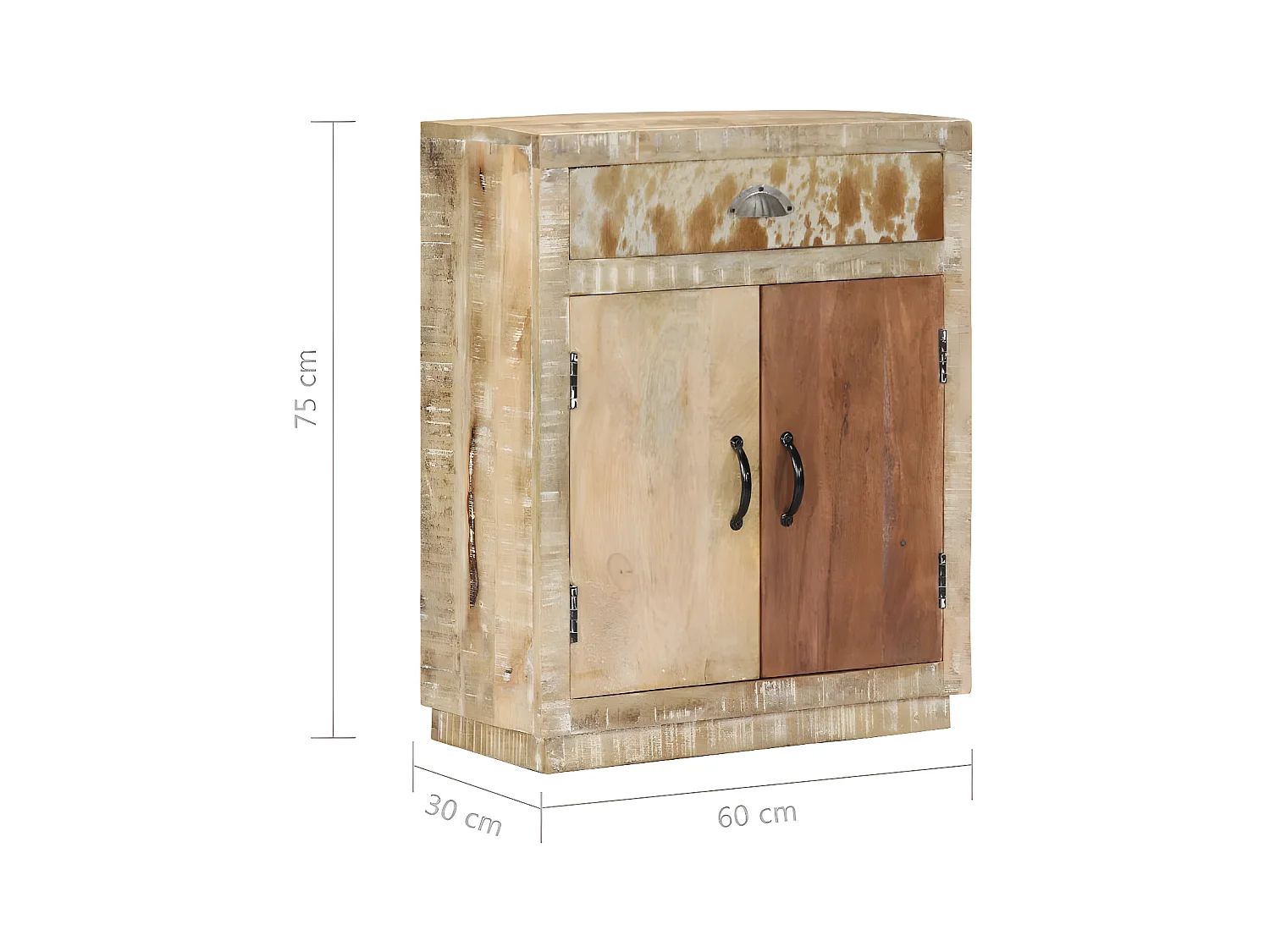 Commode 2 portes 1 tiroir manguier massif clair Grey