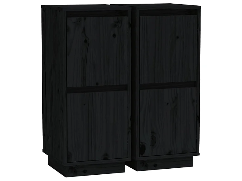Buffets 2 pcs Noir 31,5x34x75 Bois massif de pin