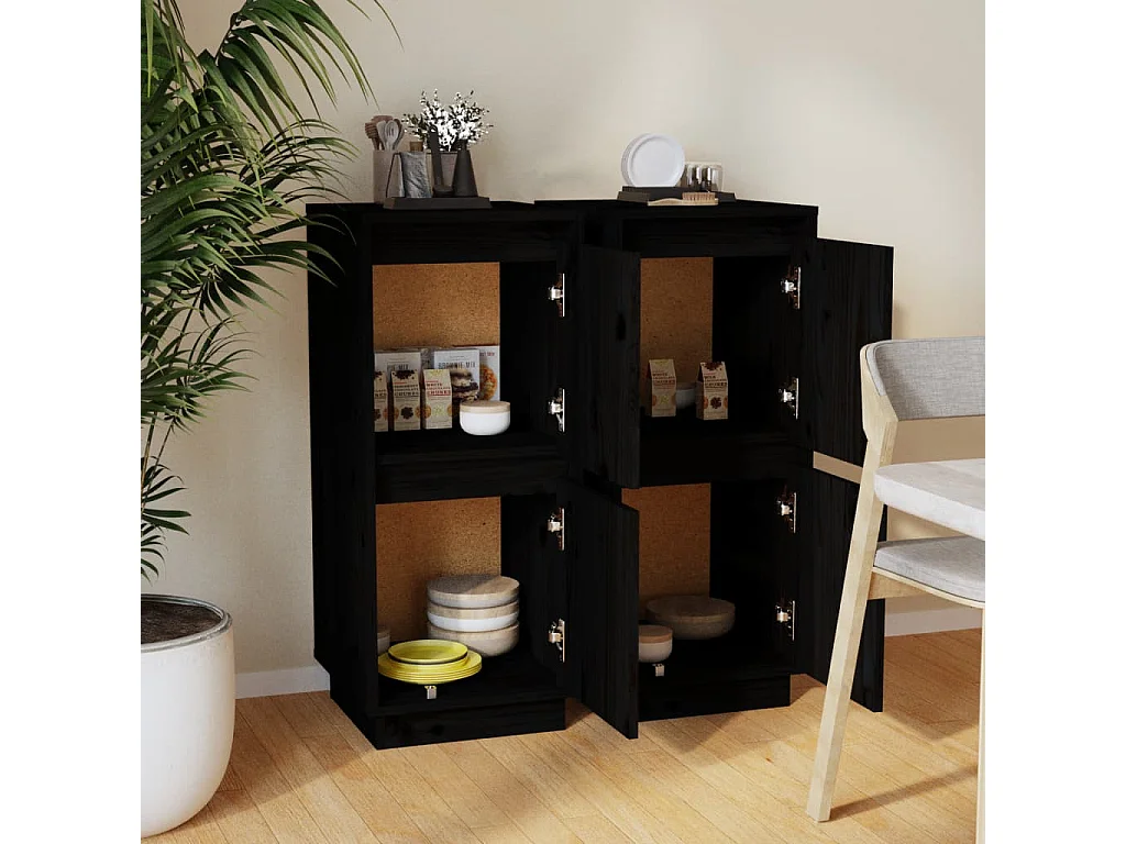 Buffets 2 pcs Noir 31,5x34x75 Bois massif de pin