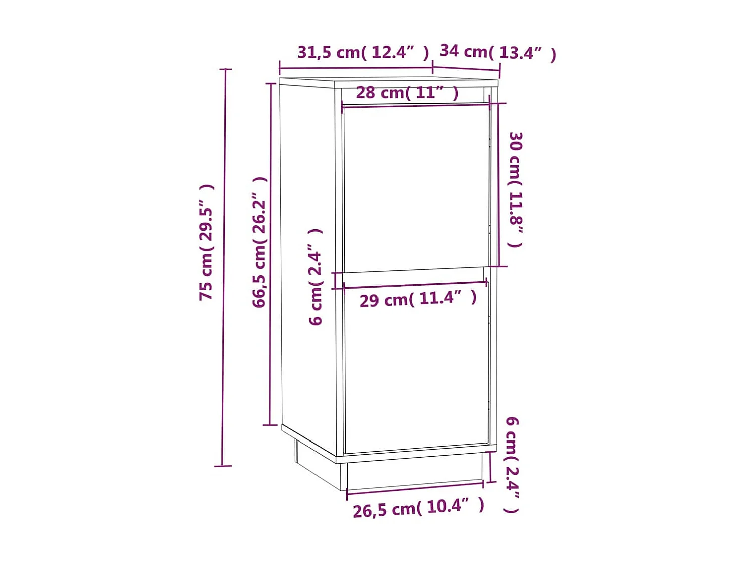 Buffets 2 pcs Noir 31,5x34x75 Bois massif de pin