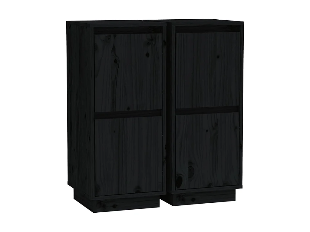 Buffets 2 pcs Noir 31,5x34x75 Bois massif de pin