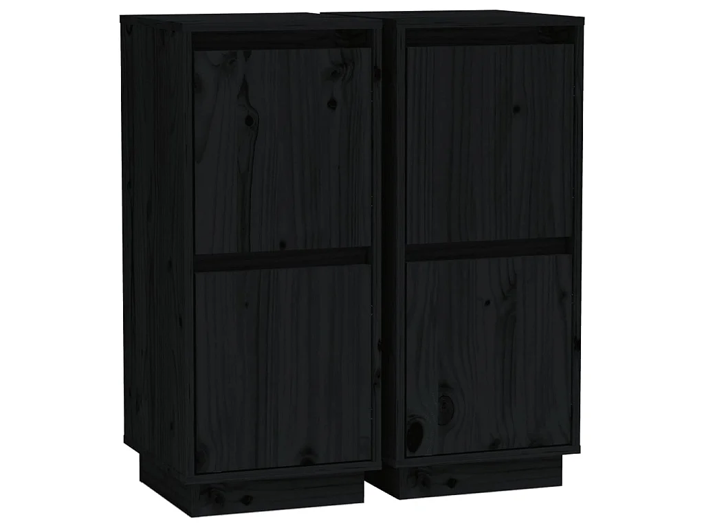 Buffets 2 pcs Noir 31,5x34x75 Bois massif de pin