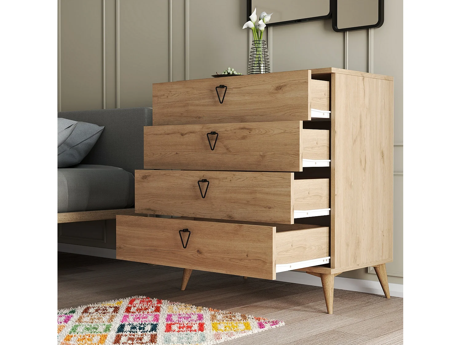 Commode 4 tiroirs bois naturel Vera 80cm