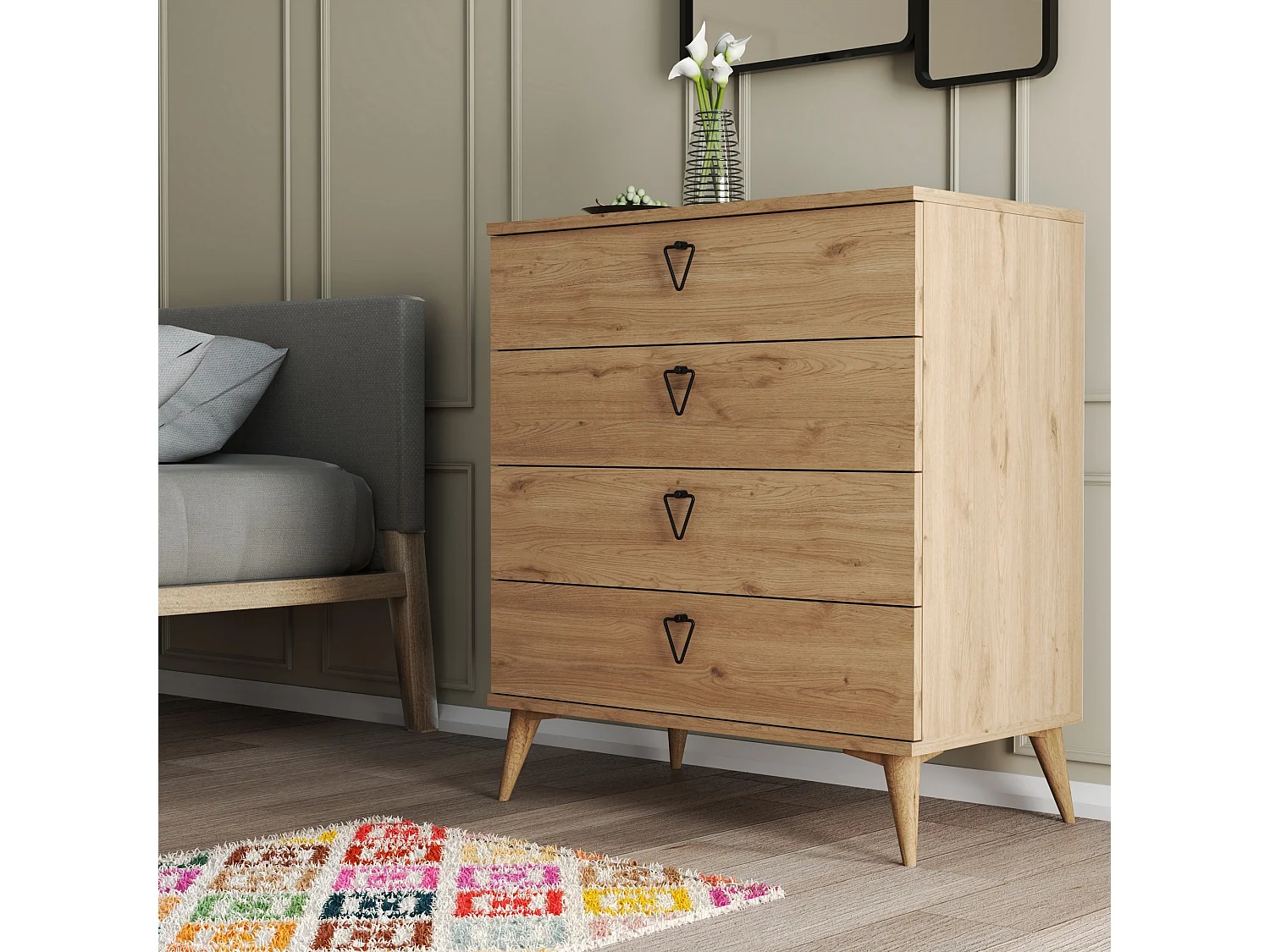 Commode 4 tiroirs bois naturel Vera 80cm