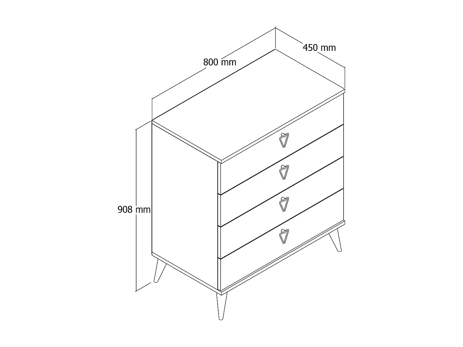 Commode 4 tiroirs bois naturel Vera 80cm