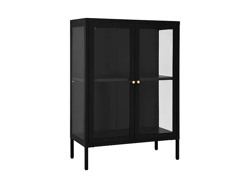 Buffet Noir 75x35x105 Acier et verre