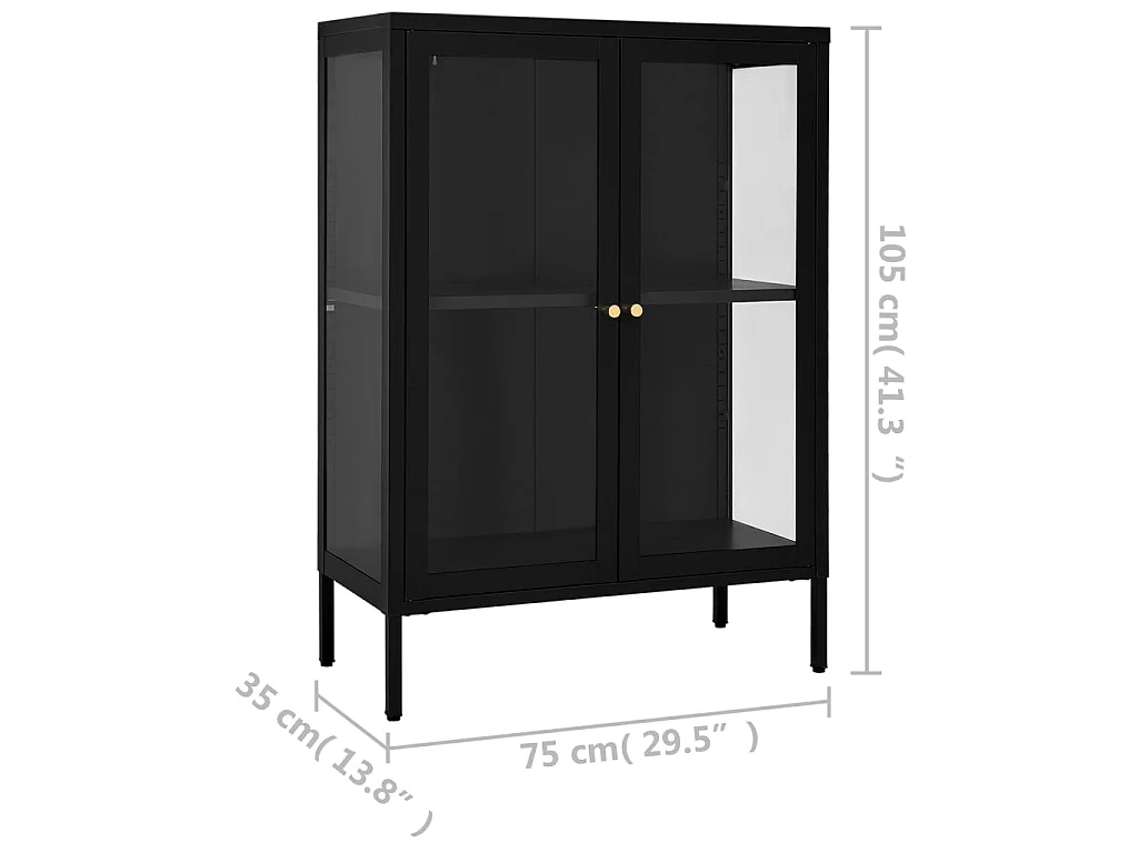 Buffet Noir 75x35x105 Acier et verre