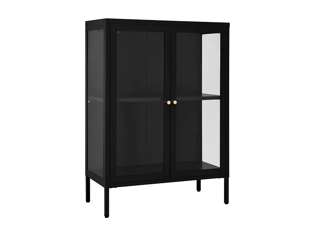 Buffet Noir 75x35x105 Acier et verre