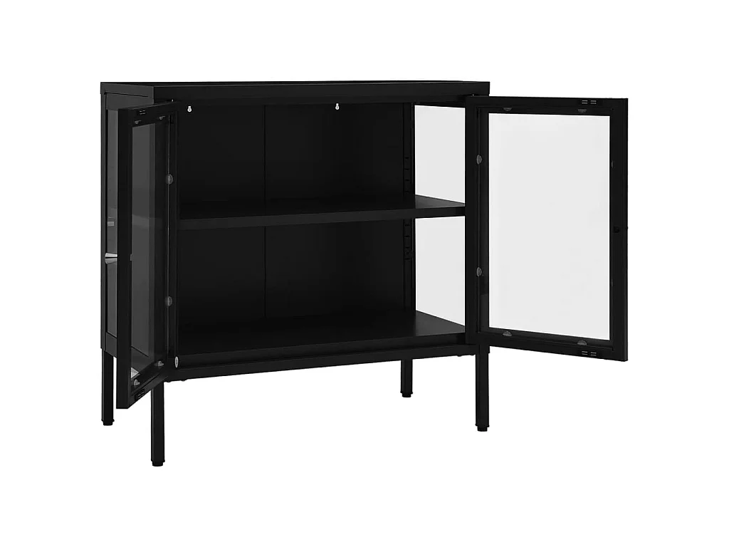 Buffet Noir 70x35x70 Acier et verre