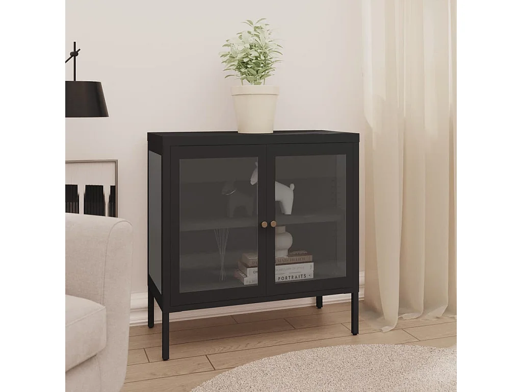 Buffet Noir 70x35x70 Acier et verre