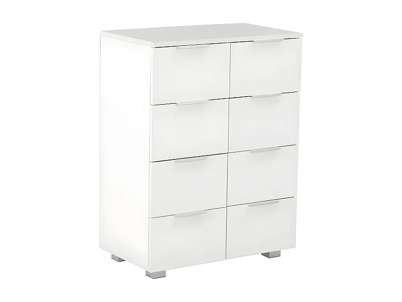 Commode 8 tiroirs bois blanc brillant Bella