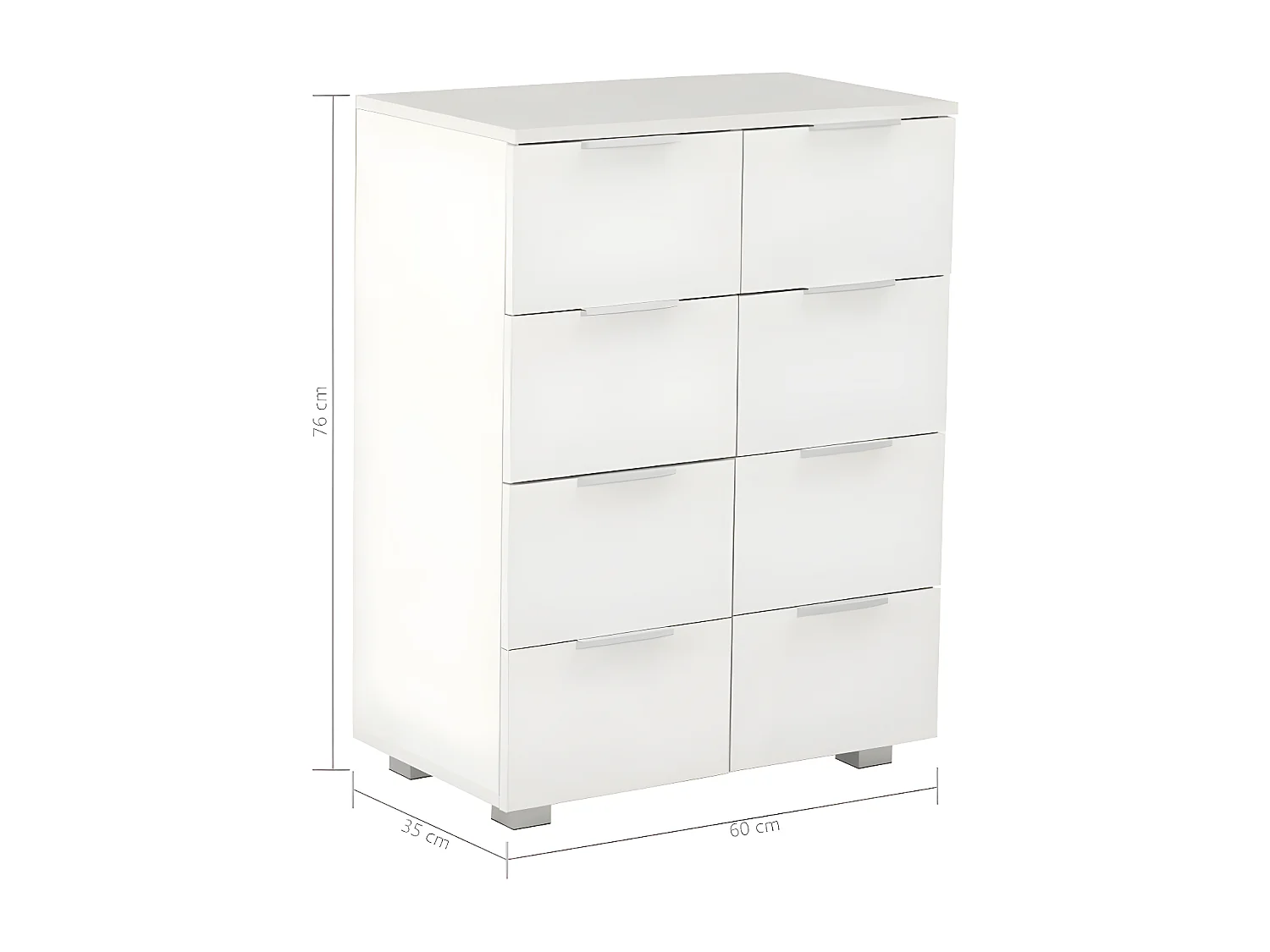 Commode 8 tiroirs bois blanc brillant Bella