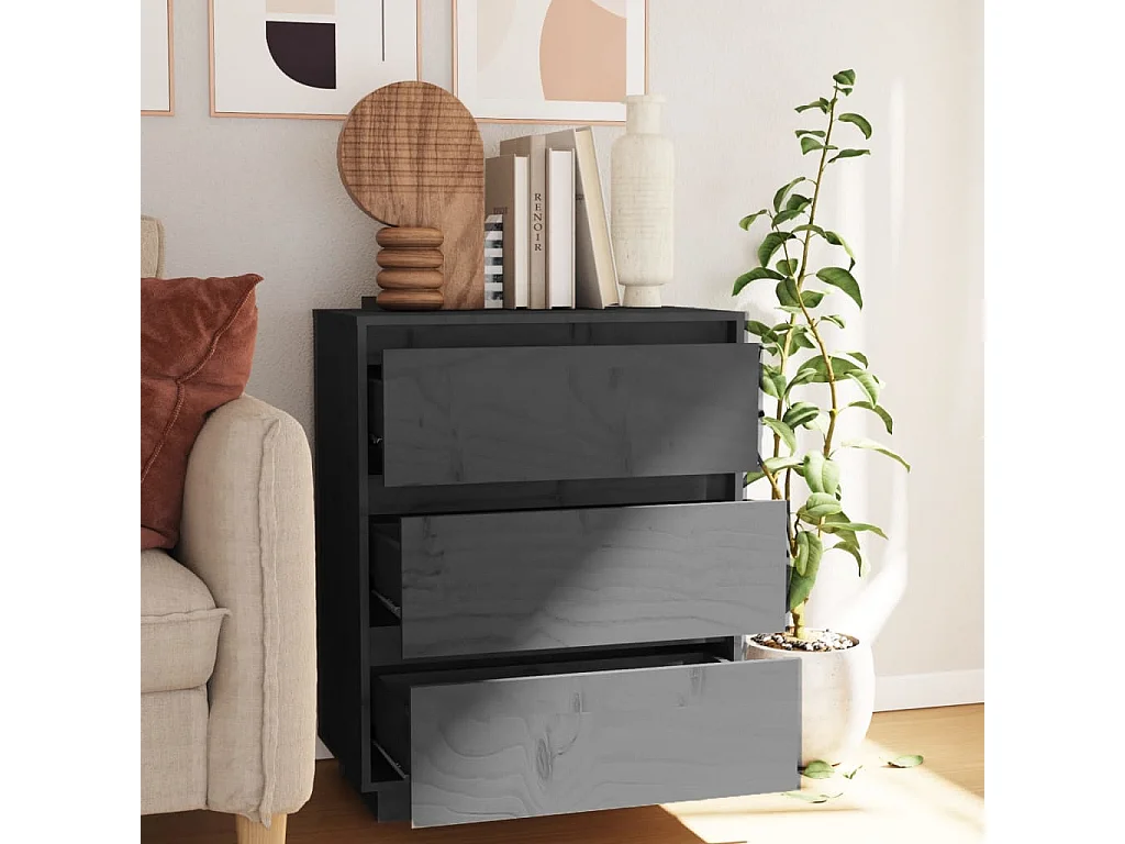 Aparador de madera maciza de pino gris 60x34x75 cm