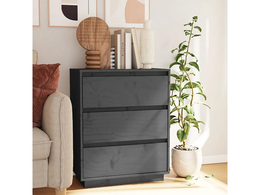 Aparador de madera maciza de pino gris 60x34x75 cm