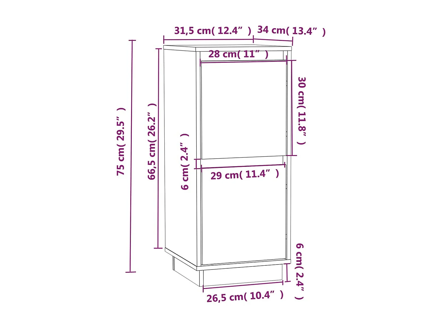 Dressoirs 2 st 31,5x34x75 cm massief grenenhout