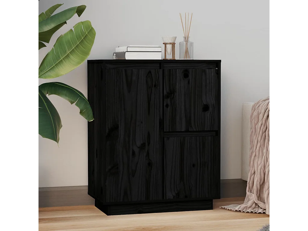 Buffet Noir 60x34x75 Bois massif de pin