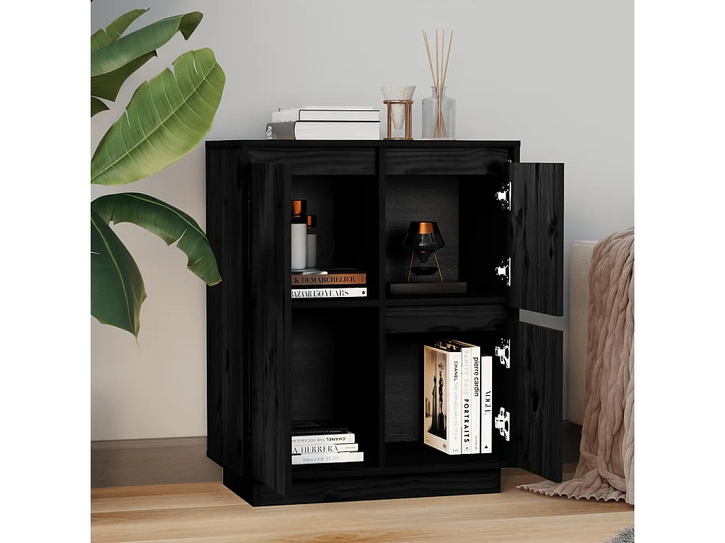 Buffet Noir 60x34x75 Bois massif de pin