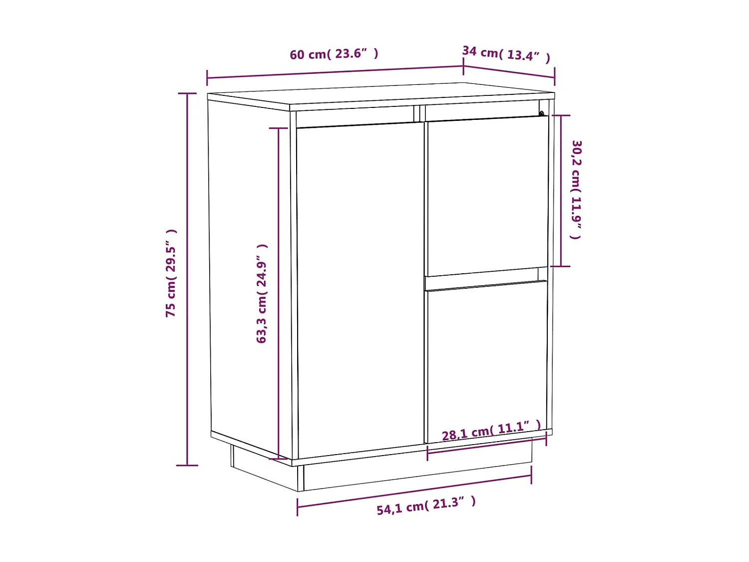 Buffet Noir 60x34x75 Bois massif de pin
