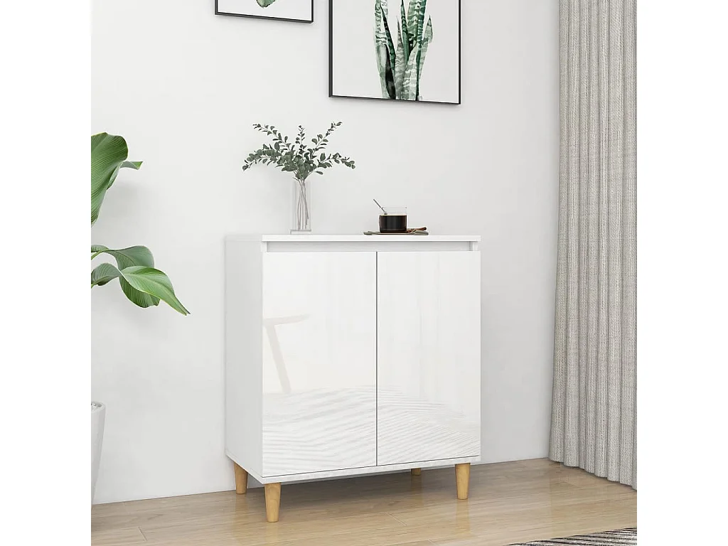 Commode avec pieds en bois Blanc brillant 60x35x70