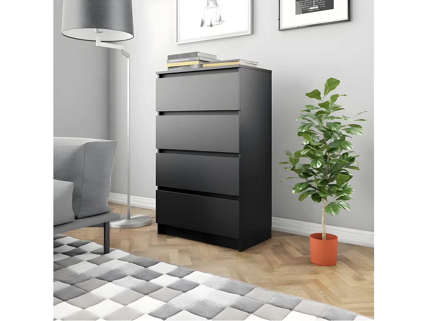 Commode 4 tiroirs bois noir Agency