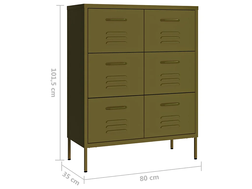 Armoire à tiroirs Vert olive 80x35x101,5 Acier