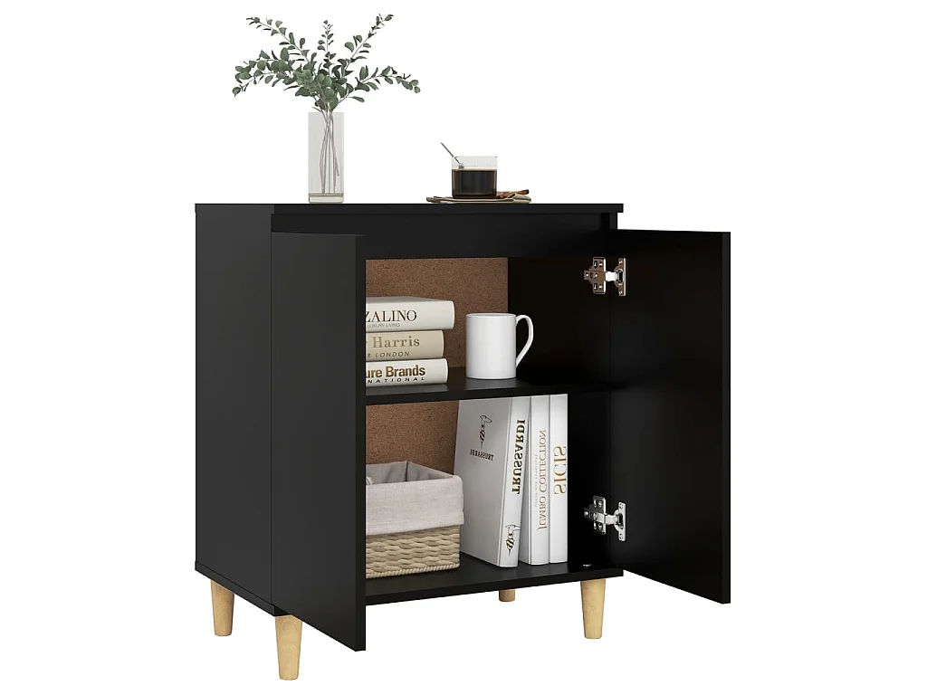 Buffet avec pieds en bois massif Noir 60x35x70