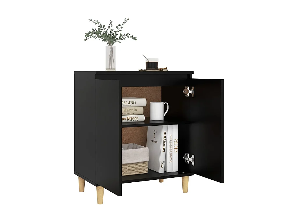 Buffet avec pieds en bois massif Noir 60x35x70