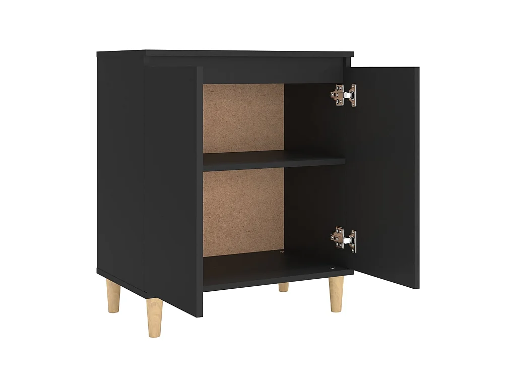 Buffet avec pieds en bois massif Noir 60x35x70