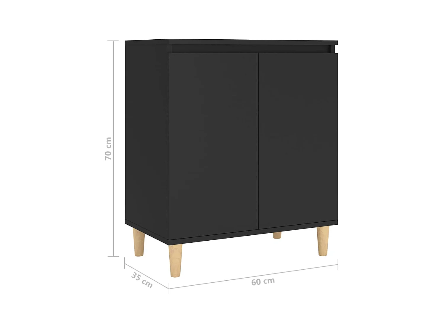 Buffet avec pieds en bois massif Noir 60x35x70