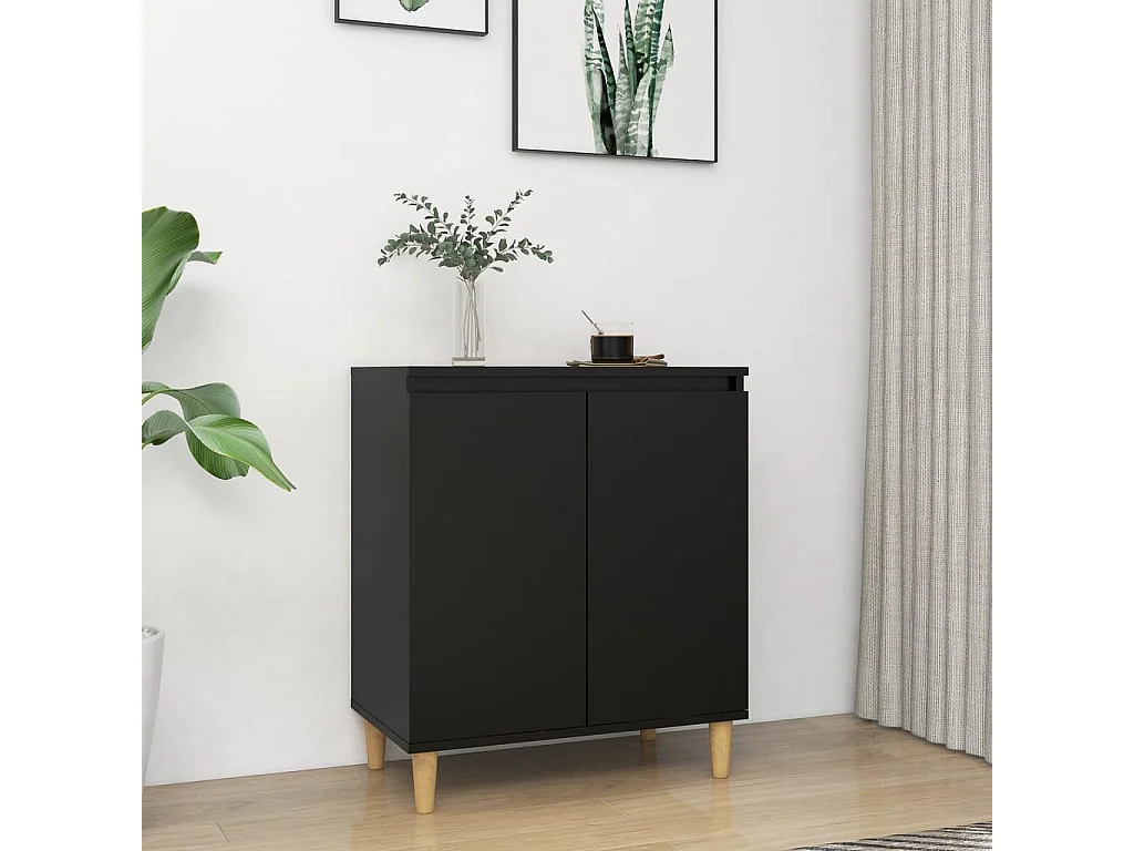 Buffet avec pieds en bois massif Noir 60x35x70