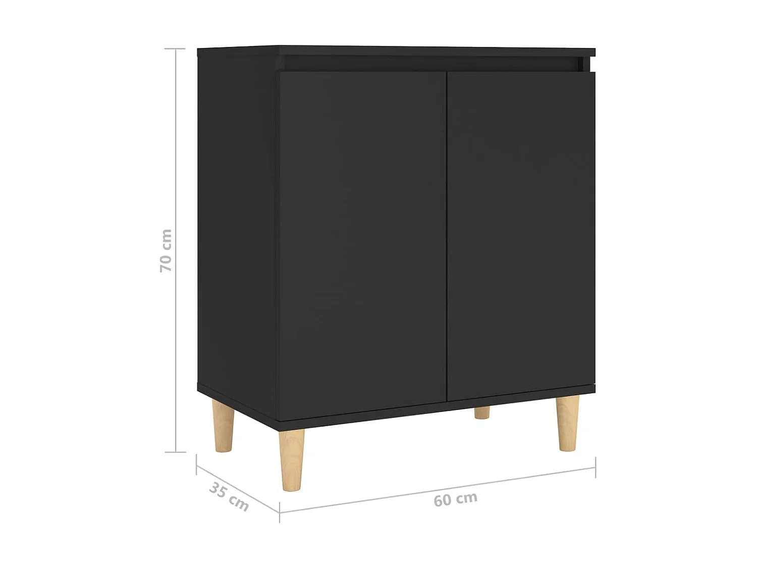 Buffet avec pieds en bois massif Noir 60x35x70