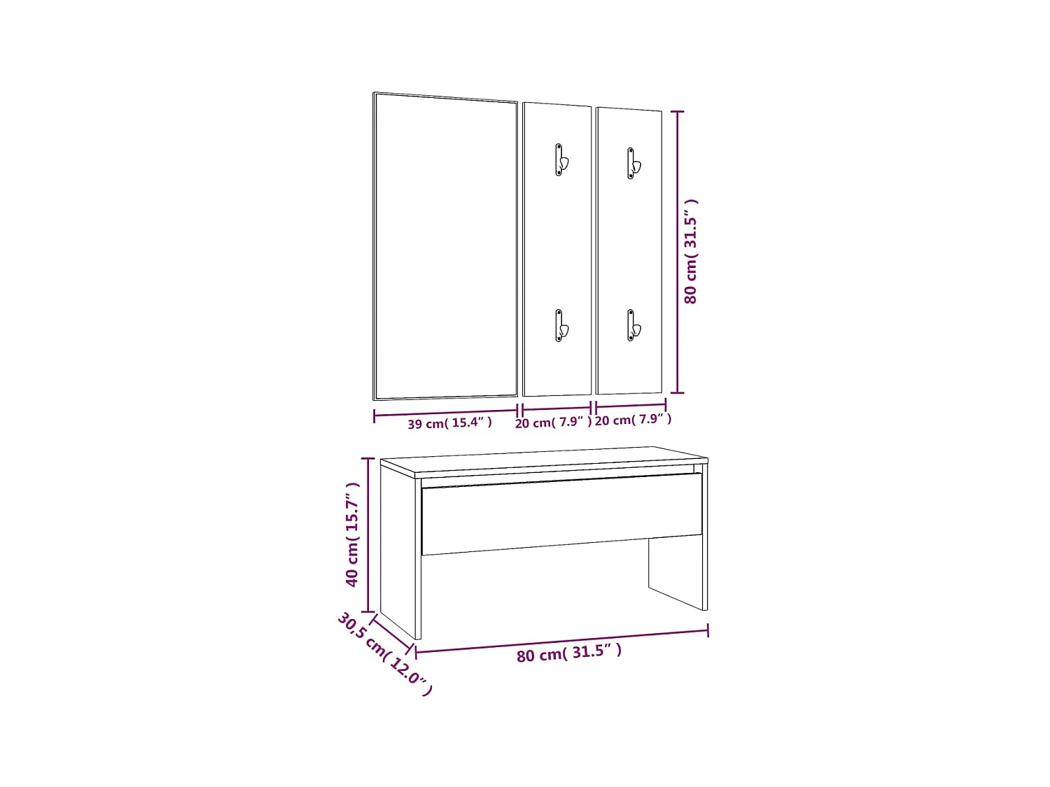 Ensemble de meubles de couloir Chêne fumé Bois d'ingénierie