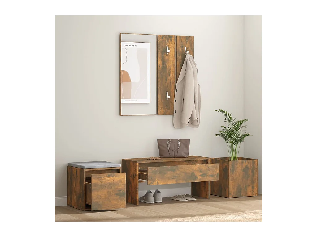Ensemble de meubles de couloir Chêne fumé Bois d'ingénierie