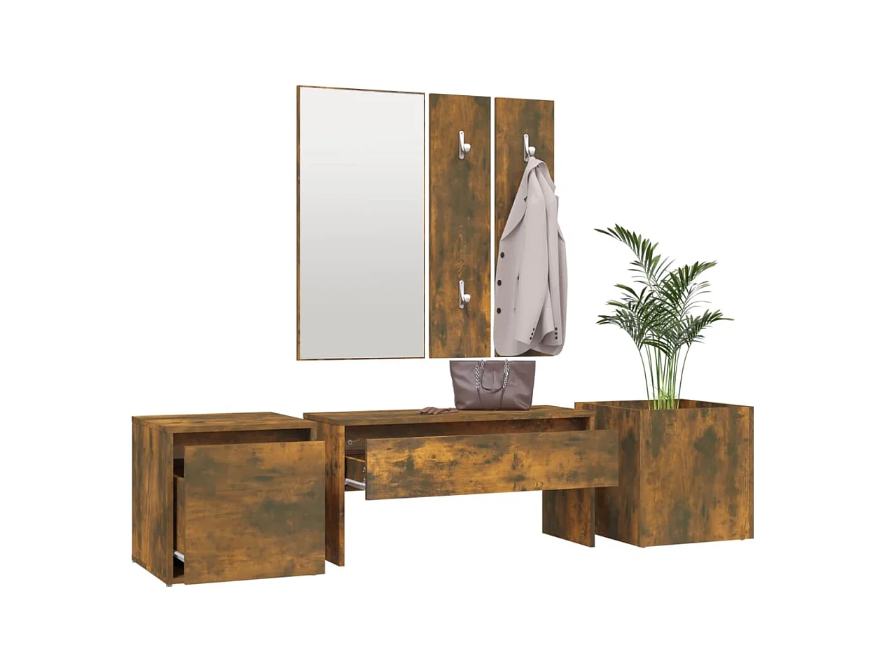 Ensemble de meubles de couloir Chêne fumé Bois d'ingénierie